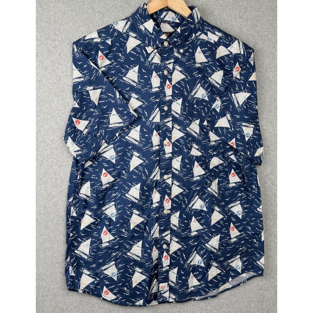 Vineyard Vines Shirt Mens M Blue Murray Sailboat Button-Down Nautical